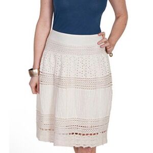 Scully Western‎ Crochet Skirt Womens Large Multi Panel Elastic Boho Ivory HC210